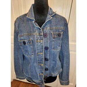 Medium Wash Structured Denim Jacket Dress Barn M Boho Western American Retro Y2K